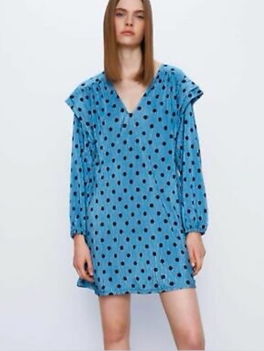 Zara Blue with Black Polka Dots Mini Dress size m - Picture 2 of 7